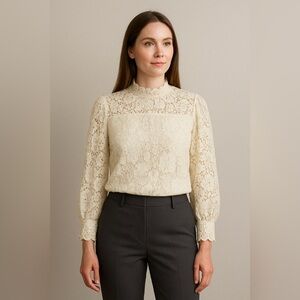 ADRIANNA PAPELL KNIT LACE TOP
BLOUSE -Sz Small - RUCHED NECK FLOWER
PRINT IVORY